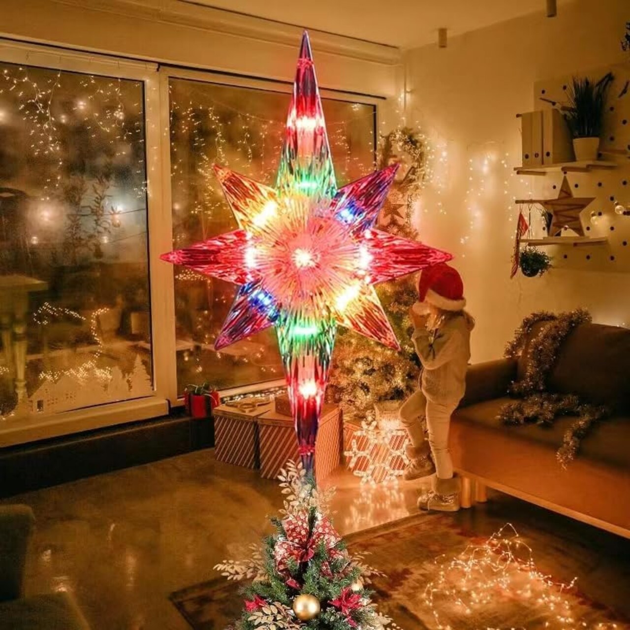 Christmas Bethlehem Star Tree Topper - 12 Inch (Red Green Pink Blue Yellow)